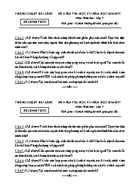 Đề kiểm tra học kì I Sinh học lớp 7 - Năm học 2016-2017 - Phòng GD & ĐT Hải Lăng